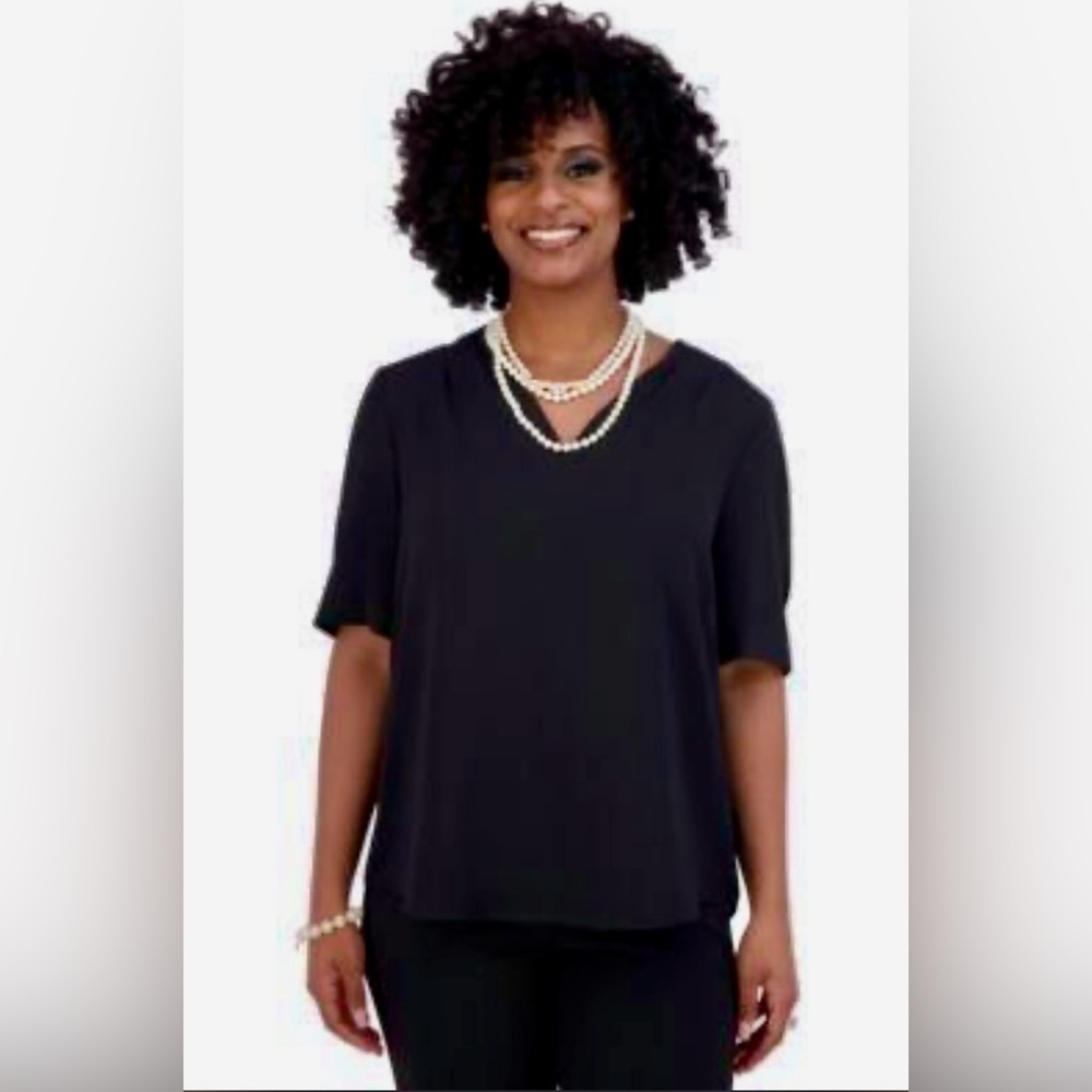 NWT Kasper Women's Vneck Pleated Blouse - Crimson 2X